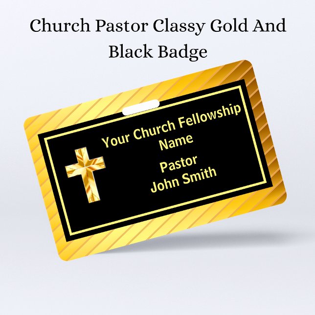 Crachá Pastor Clássico Dourado E Negro (Church Pastor Classy Gold And Black Badge)