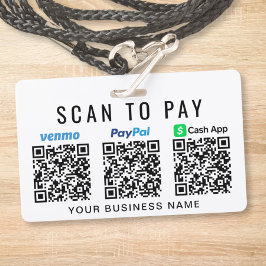 Crachá Paypal Venmo CashApp Código QR Scan para Pagar