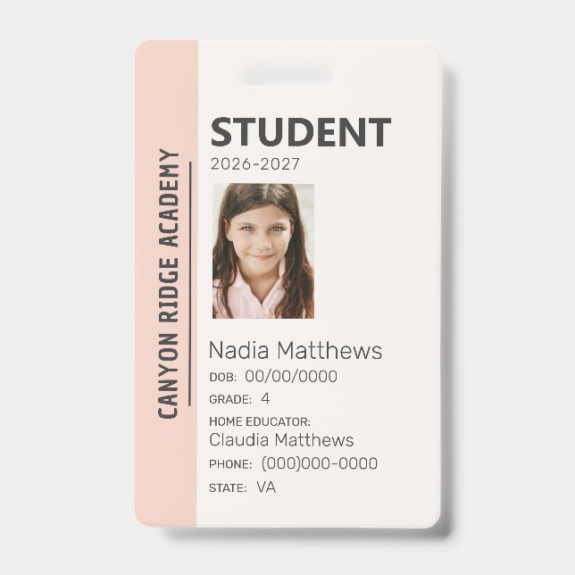 Crachá Peach Stripe Homeschool Student ID Badge (Frente)