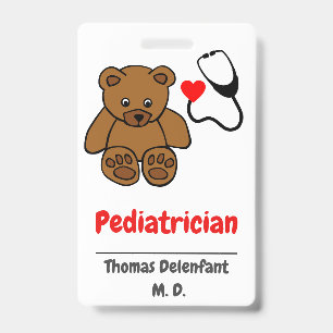 Crachá Pediatra - ursinho e estetoscópio cardíaco