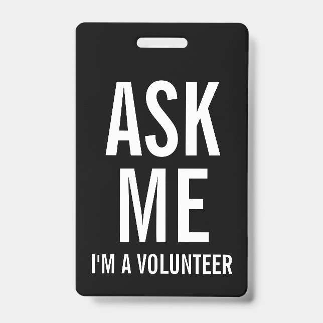 Crachá Pergunte-me | Insígnia de Voluntário Preto (Frente)