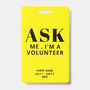 Crachá Pergunte-me o voluntário amarelo