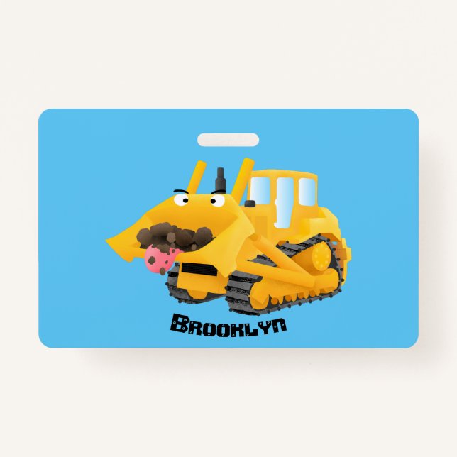 Crachá Personagem de desenho animado de bulldozer amarelo (Frente)