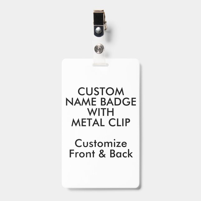 Crachá Personalizado 5" x 3" em Branco com Clipe d (Frente com clip)