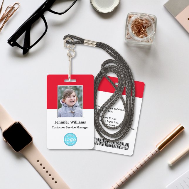 Crachá Personalizado Código de Barras de Foto do Funciona (Custom Employee Staff Photo Barcode Logo Name ID Badge)