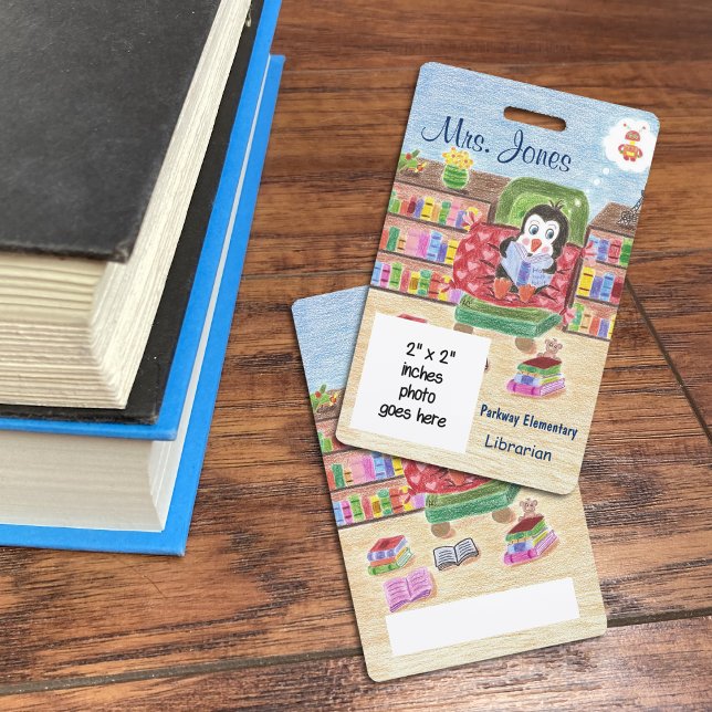 Crachá personalizado de bibliotecário escolar ping (Criador carregado)
