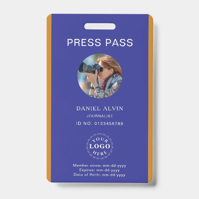 Crachá Personalizado de Press Pass para Eventos (Frente)