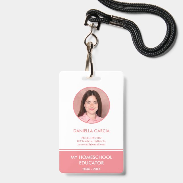 Crachá Personalizado de Professor de Homeschool Ve (Frente com cordão)