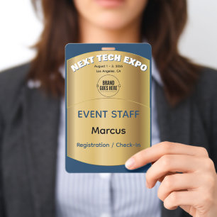Crachá Personalizado Elegante Ouro Conferência Feira de N