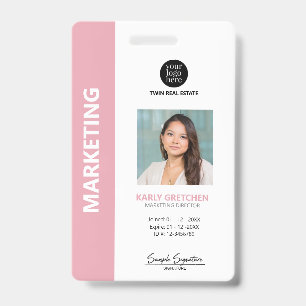 Crachá Personalizado Moderno com ID de Funcionário Rosa