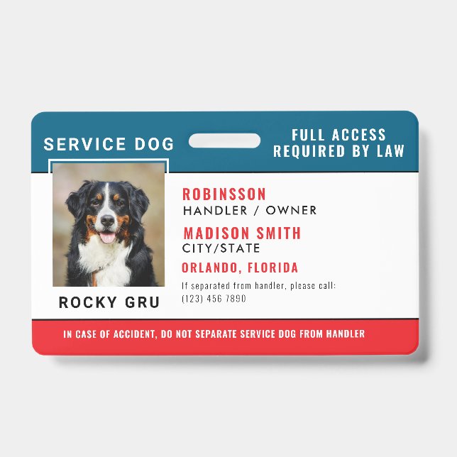 Crachá Personalizado para Cão de Serviço (Frente)