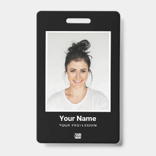 Crachá Personalizado Preto - Foto Grande, BarCode, Nome