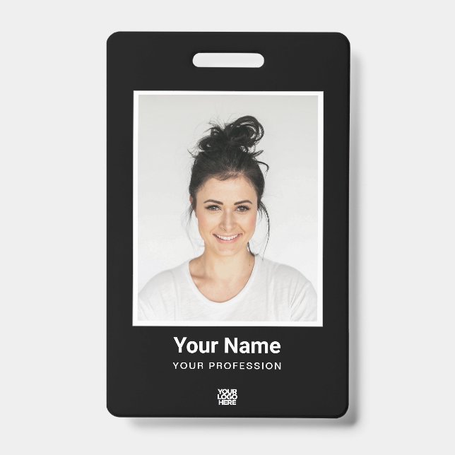 Crachá Personalizado Preto - Foto Grande, BarCode, Nome (Frente)