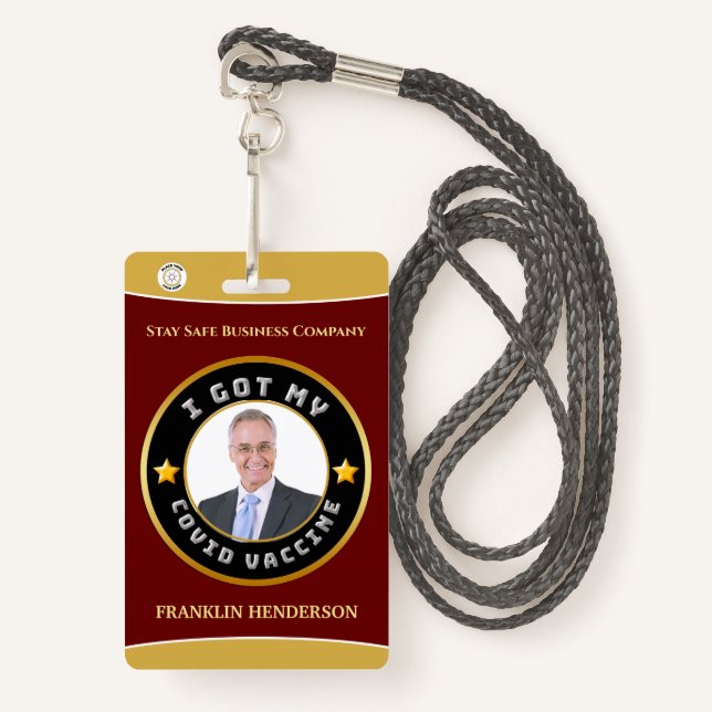 Crachá Personalizado Vacinado do Covid do Logotipo (Frente com cordão)