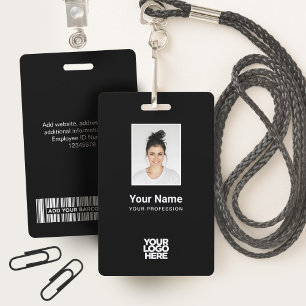 Crachá Personalizar foto de funcionário preto, código d