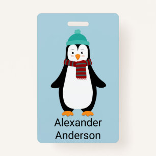 Crachá Personalizar Nome de etiqueta Pinguim Inverno