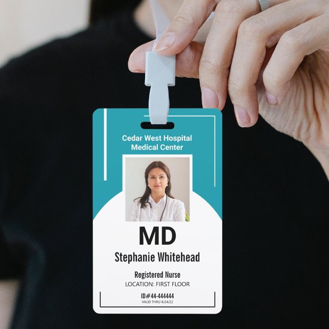 Crachá Personalizar o Azul-Teal de Fotografia do Funcioná (Your photo ID employee badge is not just an identification tool, but a powerful communication medium)