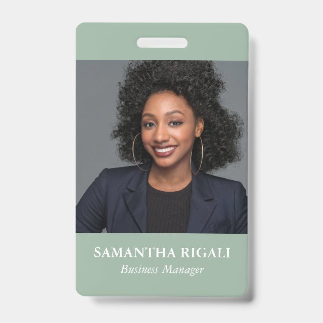 Crachá Personalizável de Foto Verde Sage (Frente)