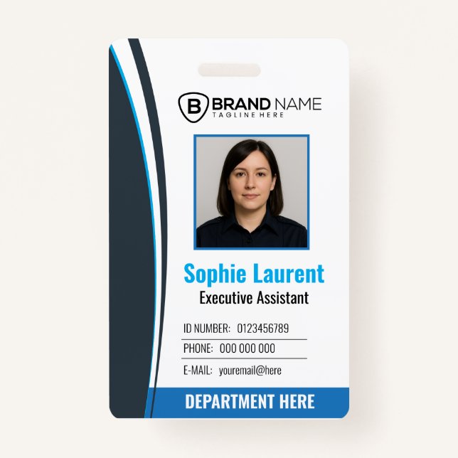 Crachá Personalized Blue White Corporate Staff ID Badge (Frente)