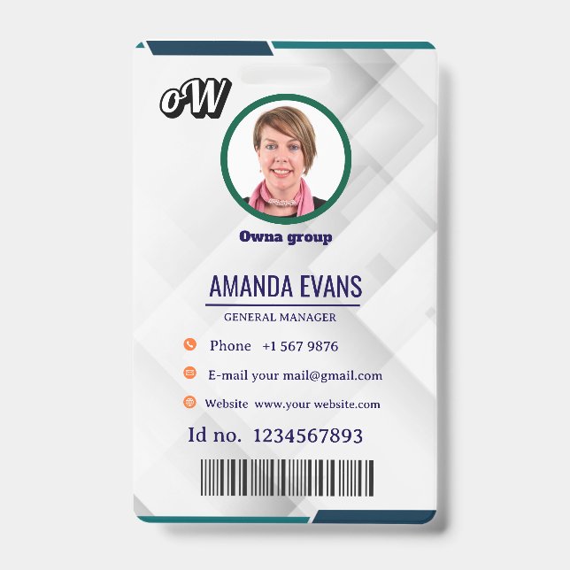 Crachá Photo Employee Logo or QR CODE white Badge (Frente)