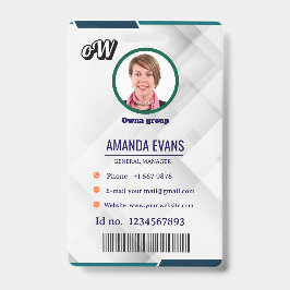 Crachá Photo Employee Logo or QR CODE white Badge