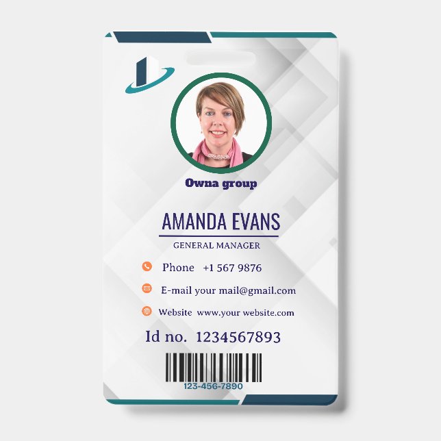 Crachá Photo Employee Logo or QR CODE white Badge (Frente)