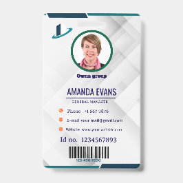 Crachá Photo Employee Logo or QR CODE white Badge