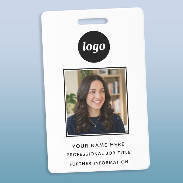 Crachá Photo ID Clean Professional Name (Simple logo custom text business photo ID name badge)