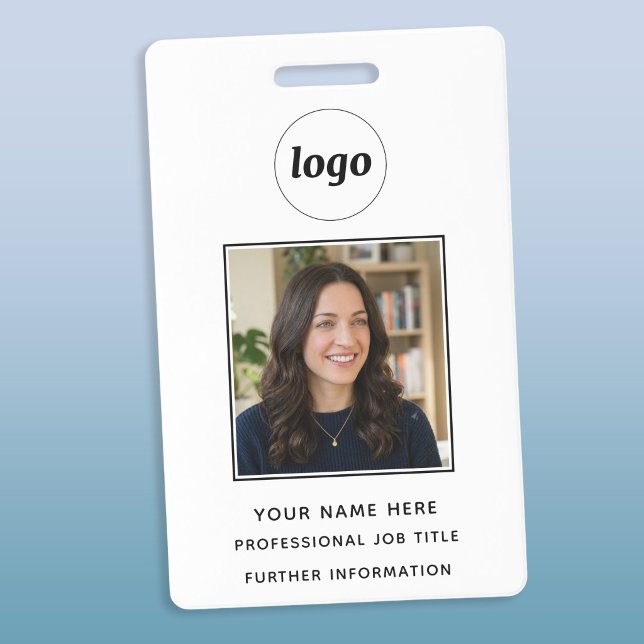 Crachá Photo ID Clean Professional Name (Simple logo custom text business photo ID name badge)