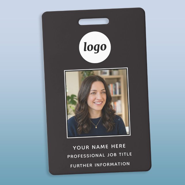 Crachá Photo ID Clean Professional Name (Simple logo custom text business photo ID name badge)