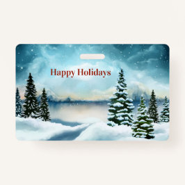 Crachá Pinheiros nevados perto de um lago