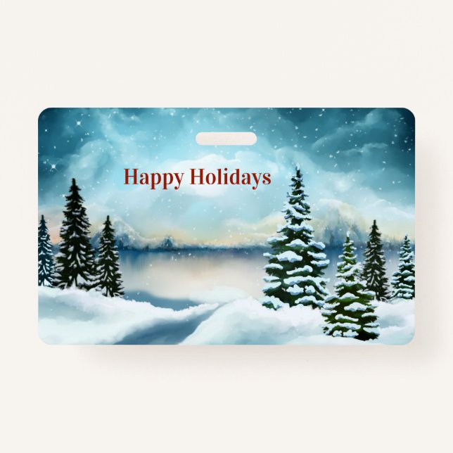 Crachá Pinheiros nevados perto de um lago (Frente)