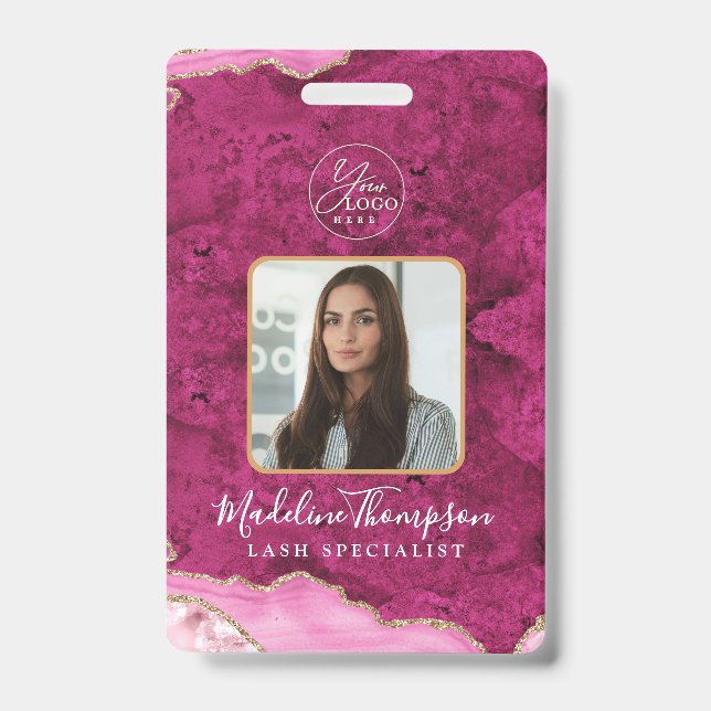 Crachá Pink Agate Marble Business Logo Company ID (Front)