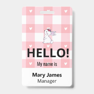 Crachá Pink Gingham Name Lanyard | Personalized ID Badge 