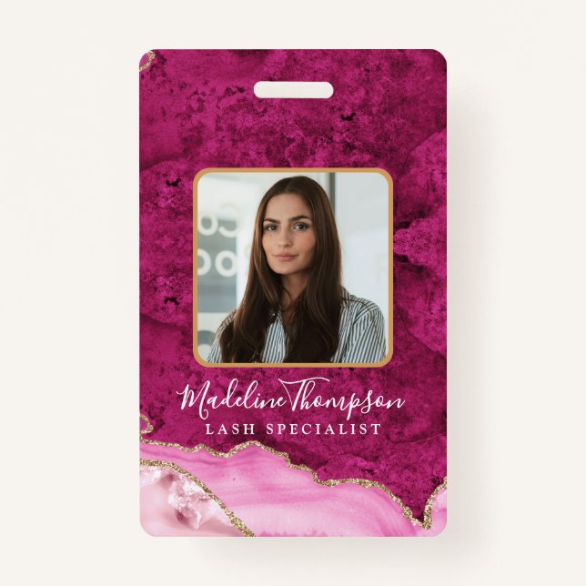 Crachá Pink Gold Agate Marble Business Company ID (Frente)