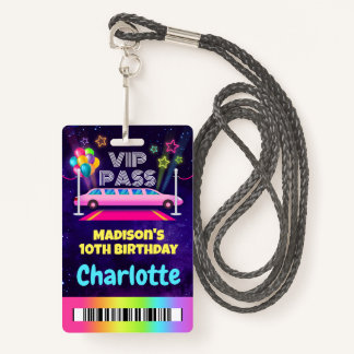 Crachá Pink Limo VIP Pass Birthday Lanyard