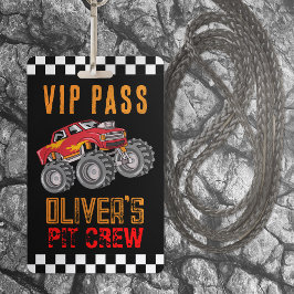 Crachá Pit Crew Monster Truck VIP Pass Personalizado