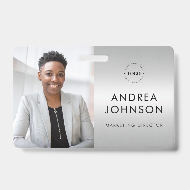 Crachá Placa de identificação de foto da Cinza prateada c (Frente)