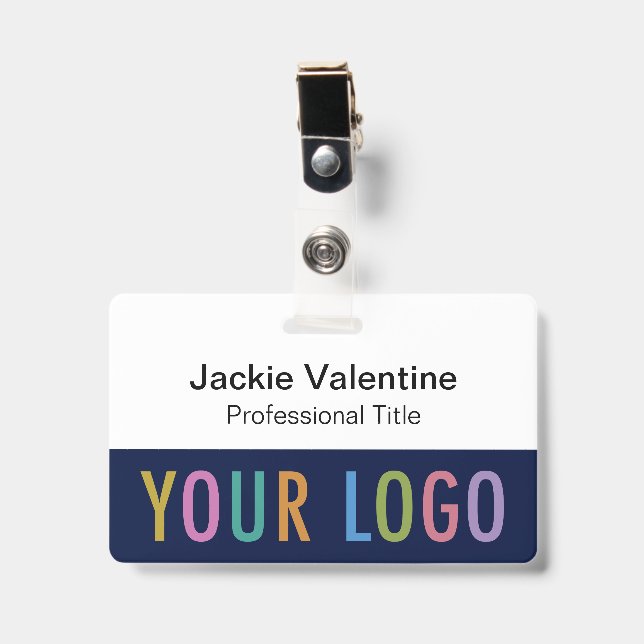 Crachá Placa de identificação em PVC azul marinho com cor (Frente com clip)