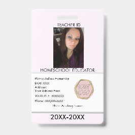 Crachá Placa de identificação rosa para professor de home