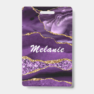 Crachá Placa de Nome Personalizado Ágata Roxo Violeta Dou