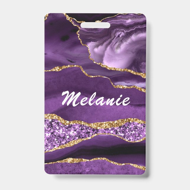 Crachá Placa de Nome Personalizado Ágata Roxo Violeta Dou (Frente)