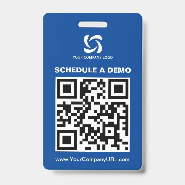 Crachá Placa de stands de feira com código QR azul (Frente)