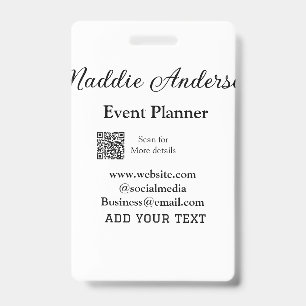 Crachá planejador de eventos adicionar nome Q R detalhes