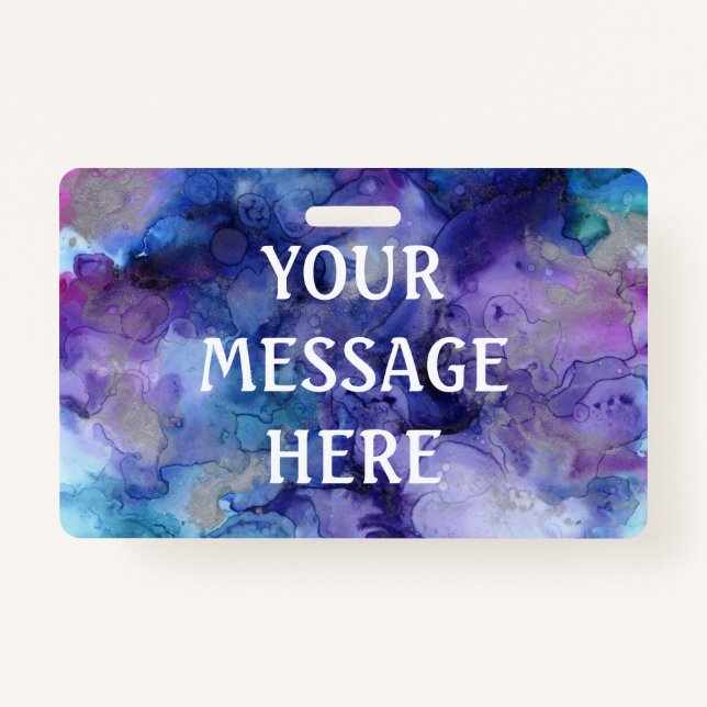 Crachá Plano de fundo de tinta mista - Personalize o seu  (Frente)