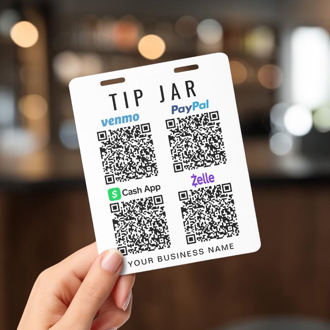 Crachá Pote de Gorjeta Venmo PayPal CashApp Zelle Código  (Tip Jar Venmo PayPal CashApp Zelle QR Code Tipping Badge)
