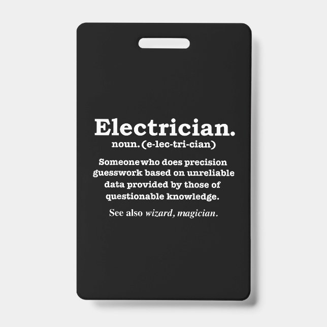 Crachá Presente de Graduação Definição de Eletricista Eng (Frente)