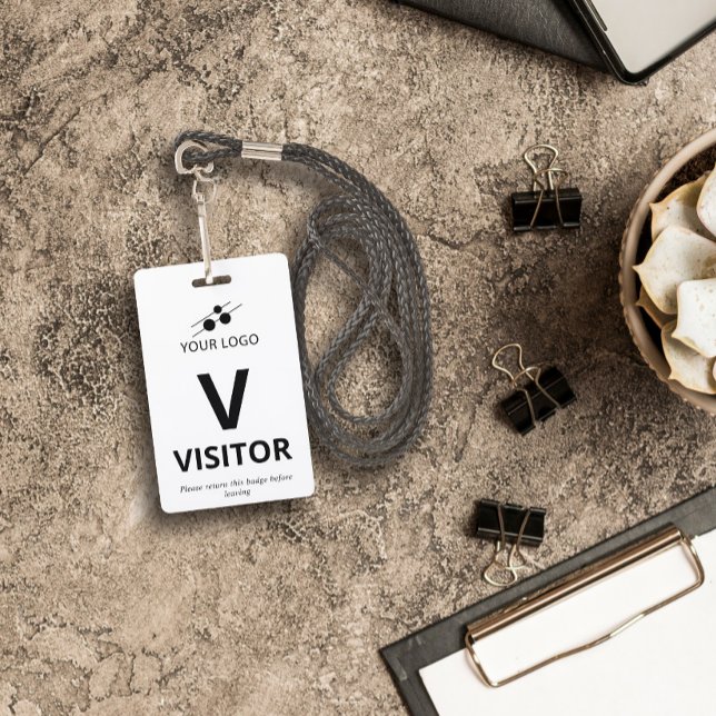 Crachá Preto branco adicione seu visitante de logotipo (Criador carregado)