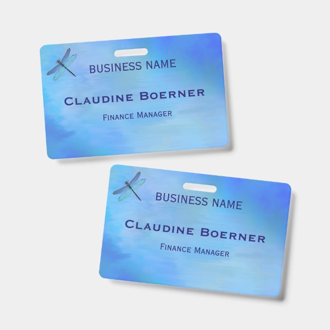 Crachá Pretty Blue Dragonfly Business Artist Crafter  (Frente e verso)