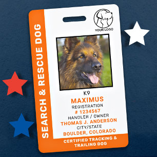 Crachá Procurar e resgatar ID de cão SAR K9 Foto do logot